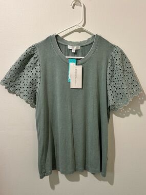 Design History Sage Green Eyelet Flutter Sleeve Tee